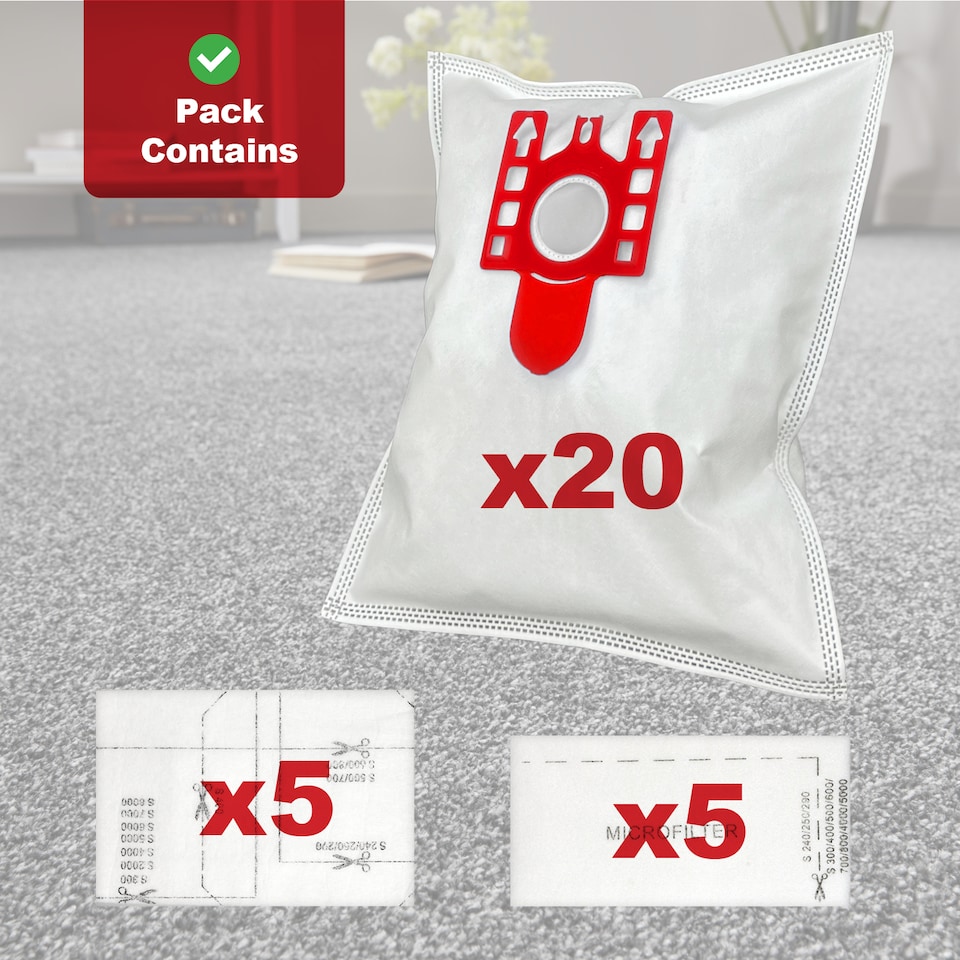 image 1 of SPARES2GO Large Bags for Miele FJM S510 S511 S512 S571 S5211 Vacuum Cleaners (Pack of 20 + Air Filters)
