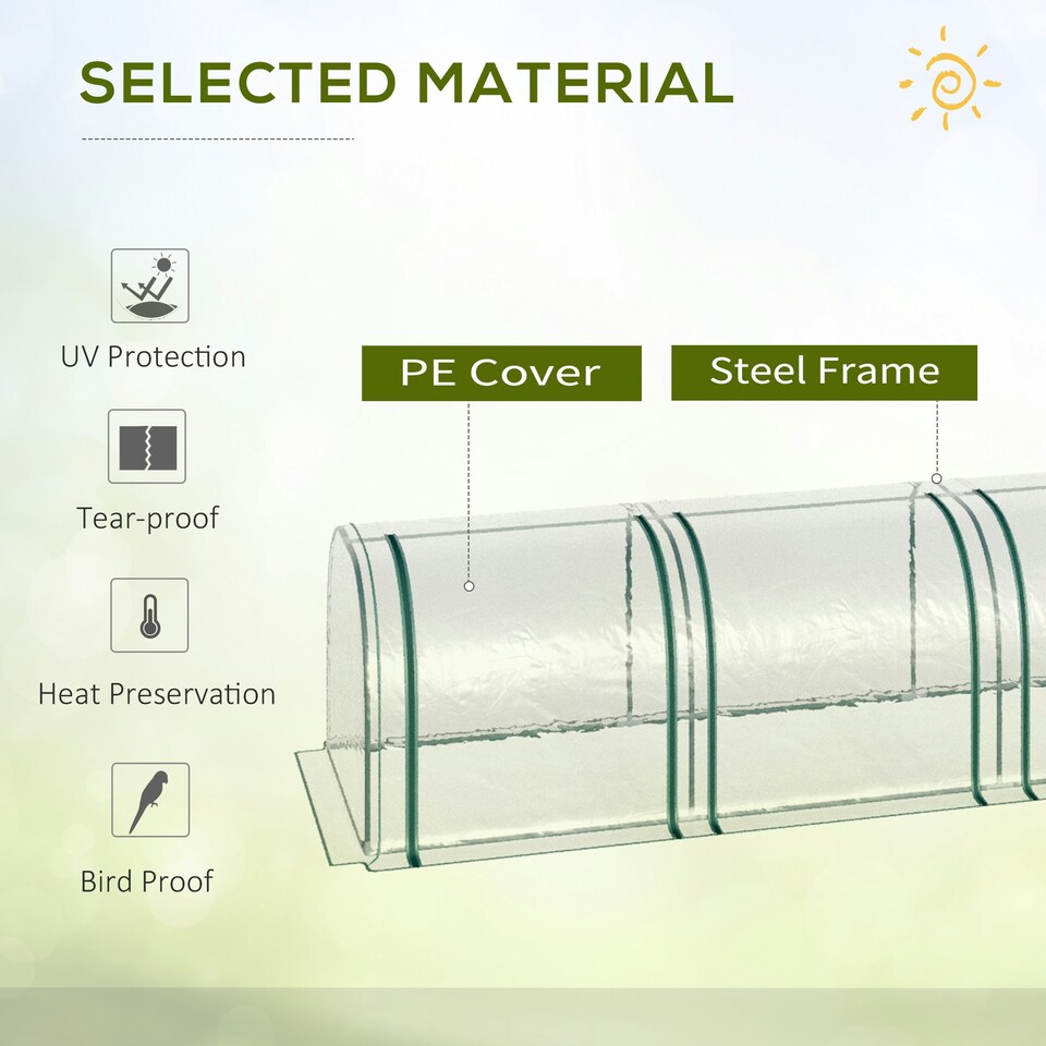 image 1 of Outsunny Tunnel Greenhouse Steel Frame for Garden w/ Zipper Doors
