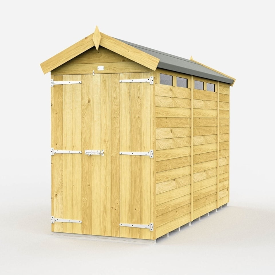 image 1 of 4 x 10 Feet Apex Security Shed - Double Door - Wood - L302 x W118 x H217 cm | Brown