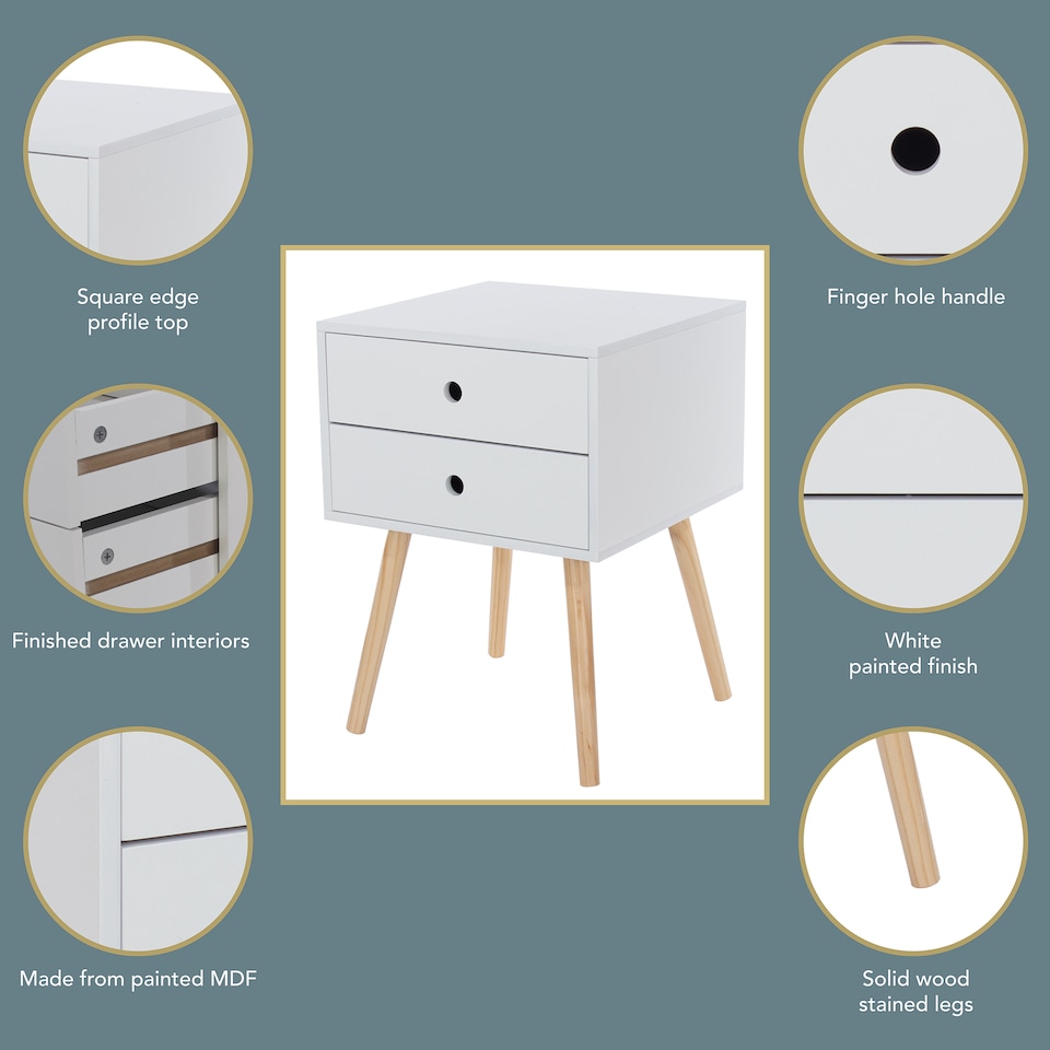 image 1 of Options Scandia 2 Drawer Nightstand - Stylish Two Tone Bedside Table for Small Spaces | White | White | One Size | 1
