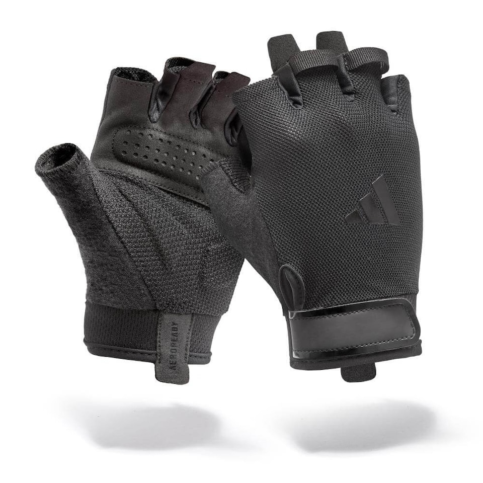 image 1 of Adidas Essential Training Gloves, Aeroready ventilated palm, padded suedette palm and secure hook-and-loop wrist. | Black | Black | M
