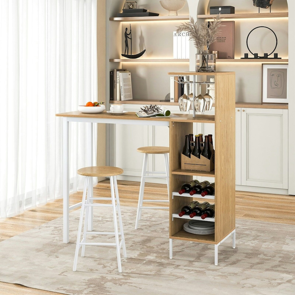 image 1 of COSTWAY 3PCS Bar Table & 2 Stool Dining Set Natural N/A