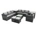 image 2 of Fimous Rattan Garden Furniture Dining Set 9-seater Patio Coffee Table Sofa Set with 2 Side Tables 2 Small Stools Dark Grey Mixed