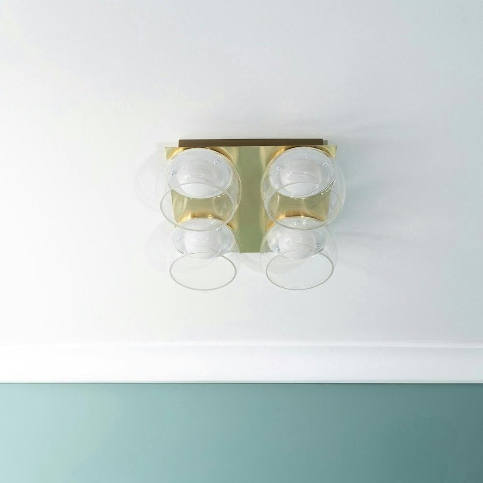 image 1 of ValueLights Alissa Brushed Gold IP44 4 Way Clear Glass Integrated LED Ceiling Light | Gold