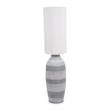 ValueLights Deegan Grey Ceramic Midi Compact Floor Lamp with Tall Fabric Lamp Shade & Bulb | Grey