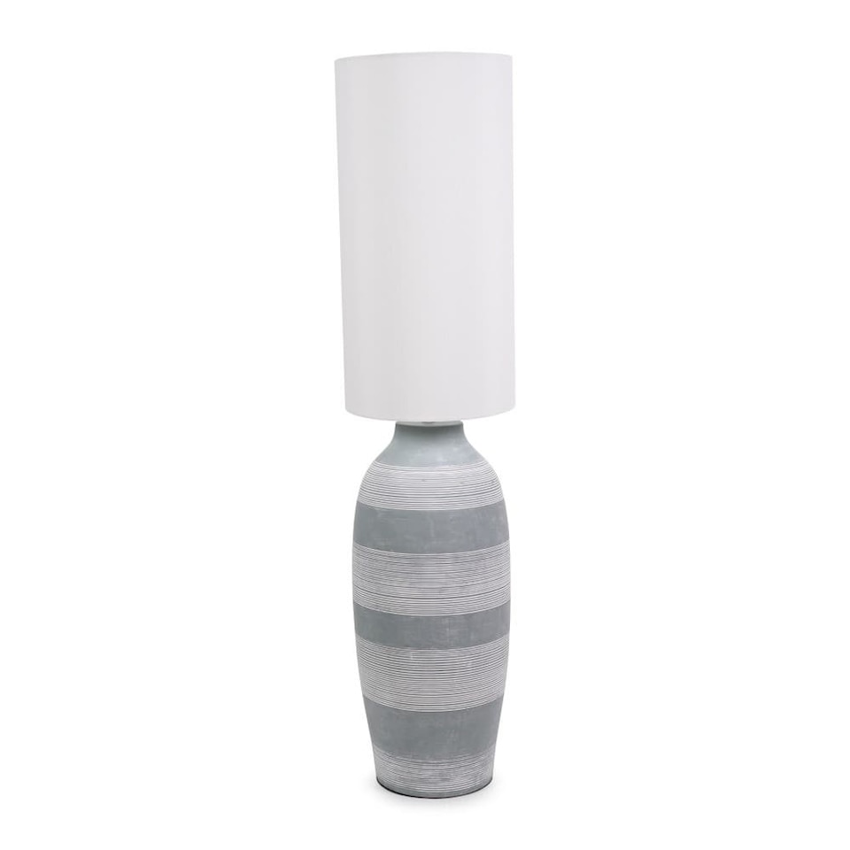 image 1 of ValueLights Deegan Grey Ceramic Midi Compact Floor Lamp with Tall Fabric Lamp Shade & Bulb | Grey