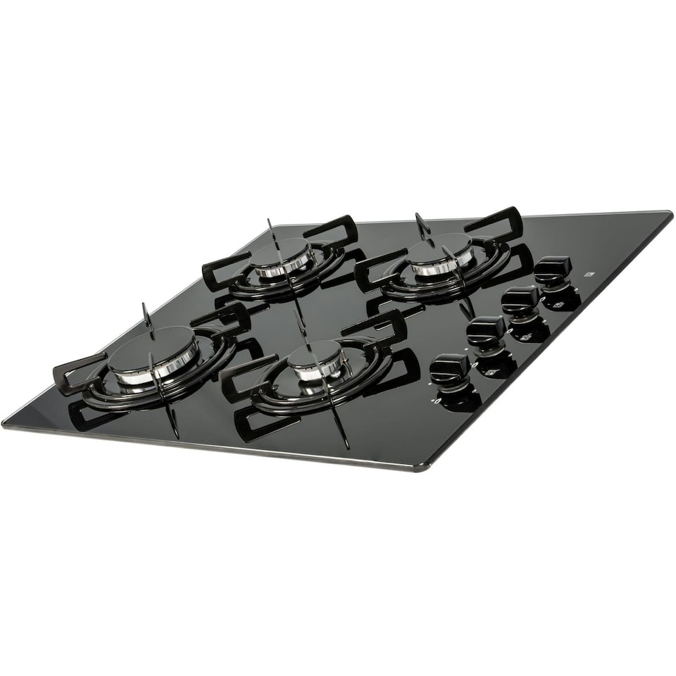 image 1 of SIA GHG612BL 60cm Black 4 Burner Gas On Glass Hob With Enamel Pan Stands & FFD