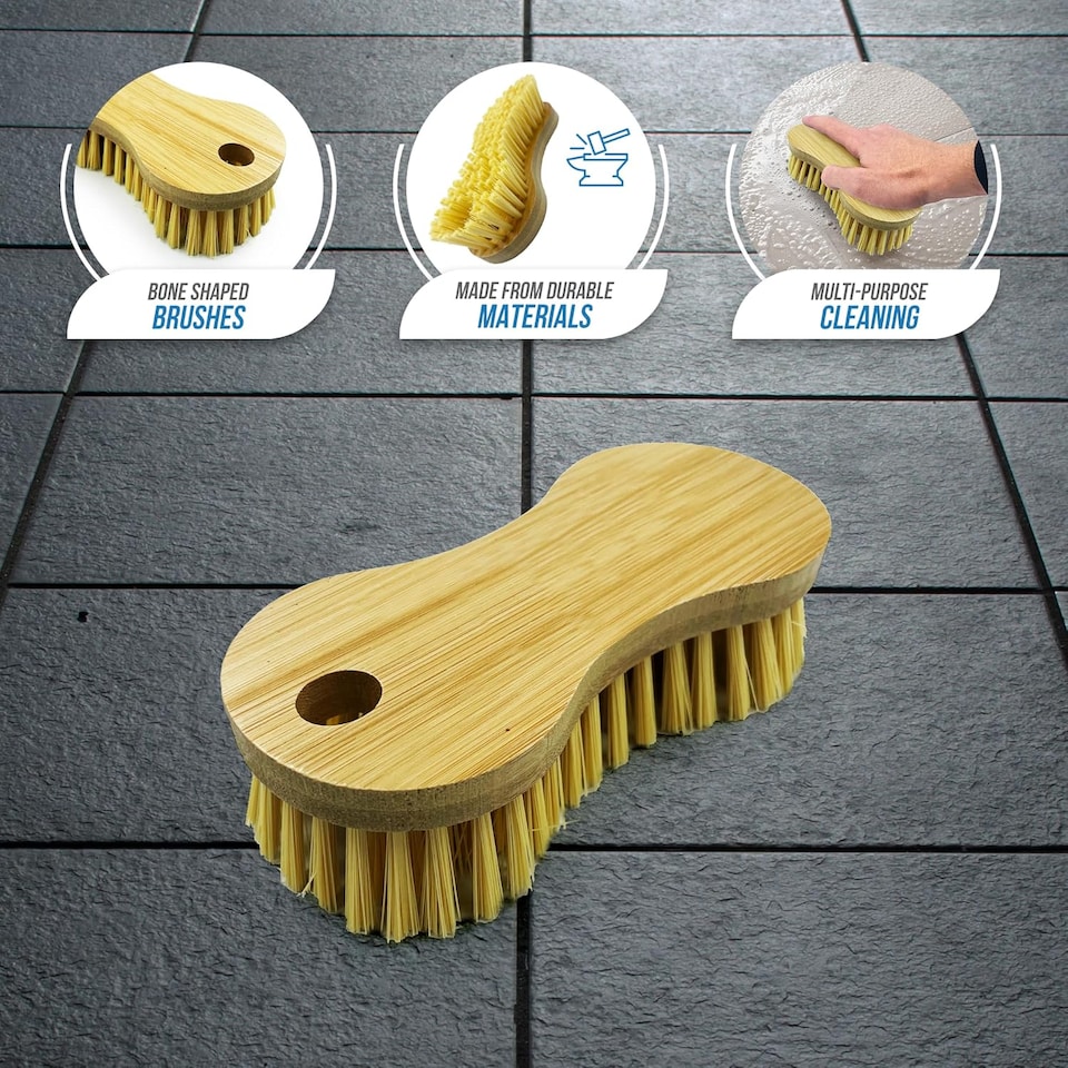 image 1 of Bamboo Stiff Scrubbing Brush Heavy Duty Hand Scrub Brush Set for Tiles & Carpets - Pack of 3