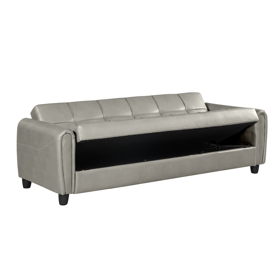 image 1 of Harper 3 Seater PU Leather Click Clack Sofa Bed with Hidden Storage - Grey | Grey | Slate Grey | 1