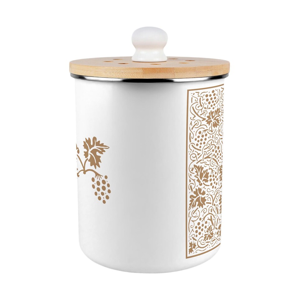 image 1 of Oak Leaves & Berries Food Waste Caddy - Metal 2L Golden Yellow Decorative Kitchen Compost Bin