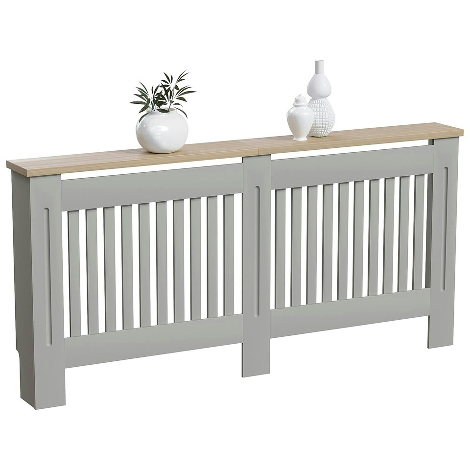 image 1 of Vida Designs Arlington Radiator Cover Painted MDF Slatted Cabinet, Grey, 172cm