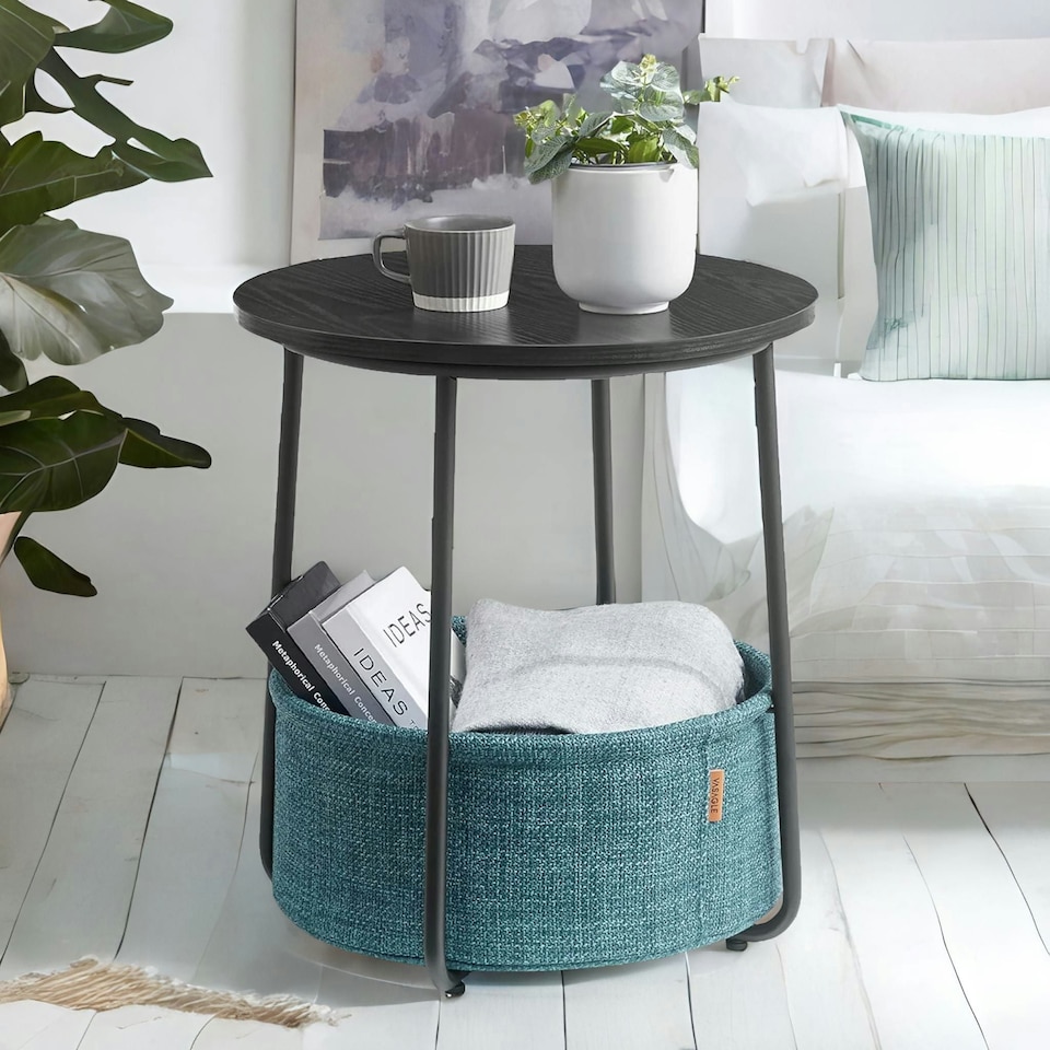 image 1 of Side Table with Removable and Washable Storage Basket Cream