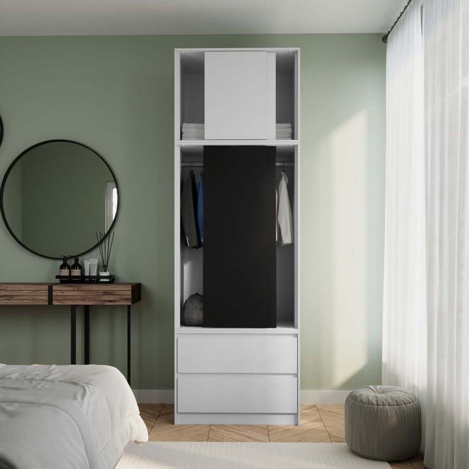 image 1 of 240cm 2 Sliding Doors Wardrobe Bedroom Storage Closet Hanging Rail Cupboard Unit | Multi | White Carcass & Black Doors | 1