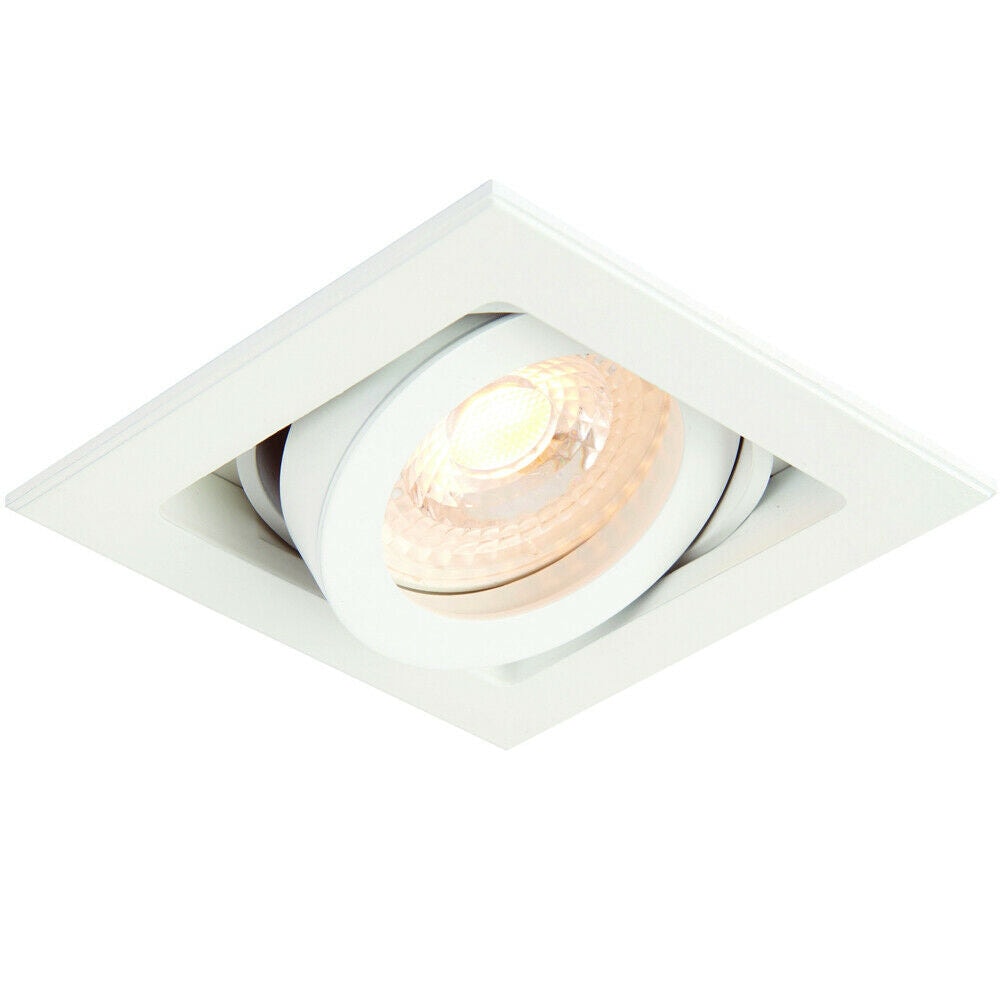 Loops Single Square Adjustable Head Ceiling Spotlight White GU10 50W Box Downlight