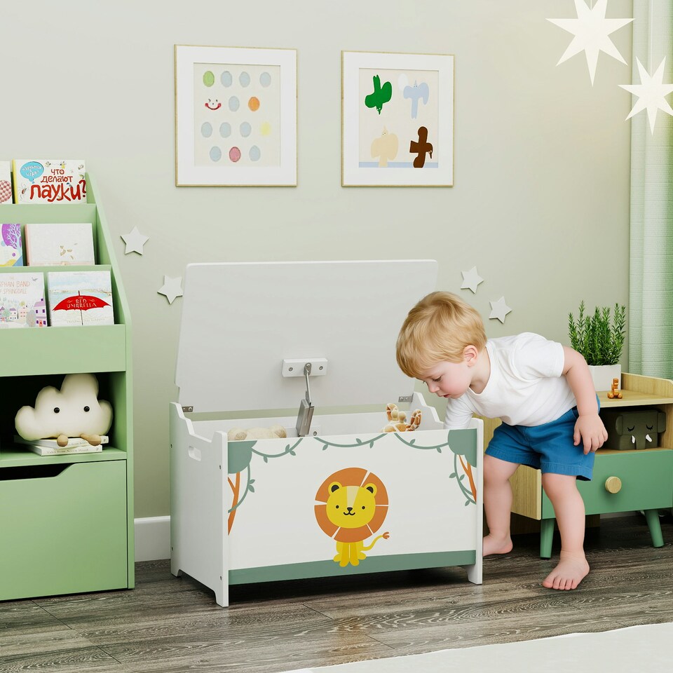 image 1 of AIYAPLAY Toy Box with Lid, Safety Hinges for Kids, Nursery, Bedroom Green | White | 60L x 37W x 39Hcm