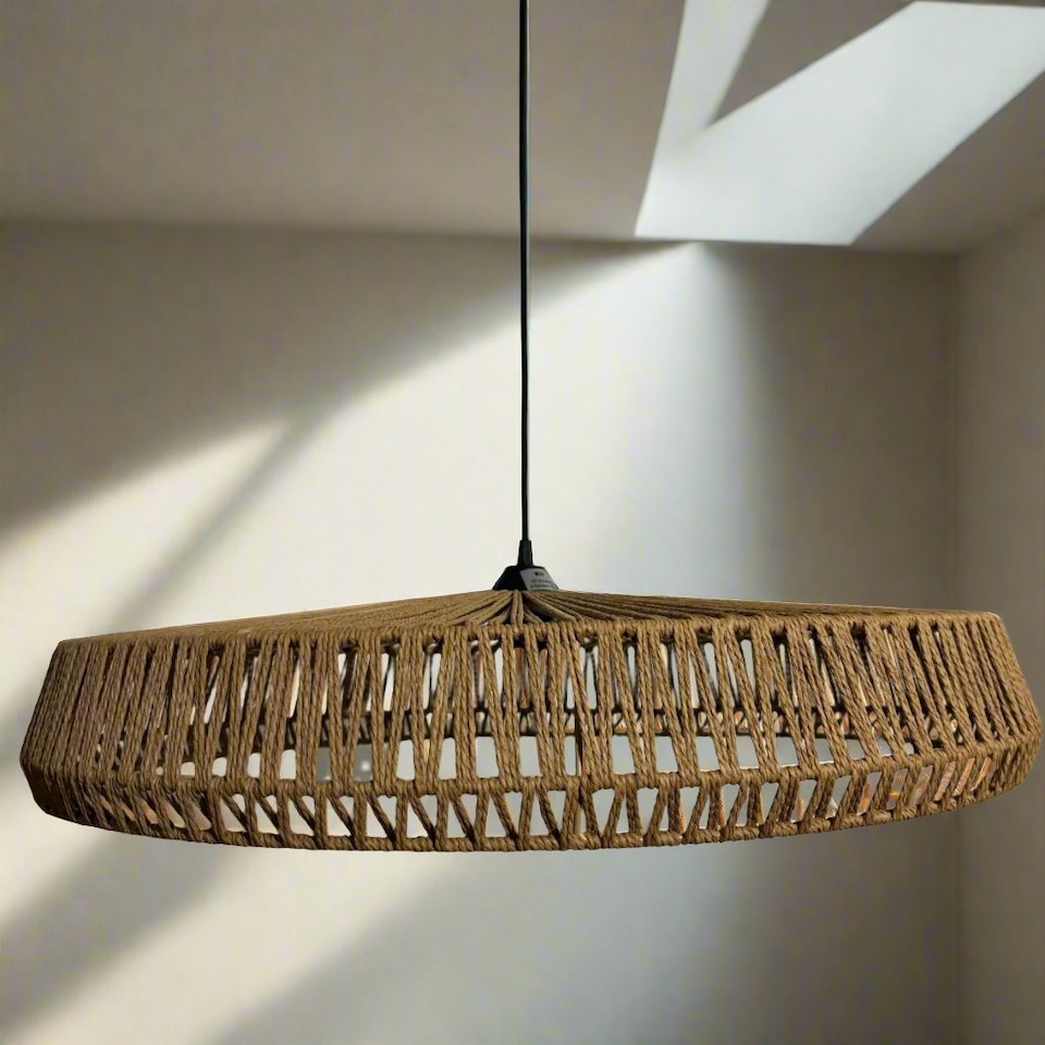 image 1 of CGC 70 cm Extra-Large Natural String Woven Round Easy-Fit Lampshade | Brown | Natural | 70 cm