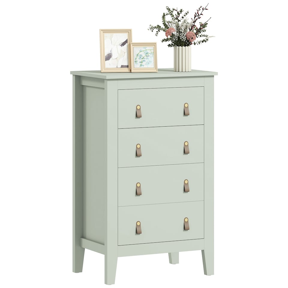 image 1 of HOMCOM Bedroom Chest of Drawers, Modern 4 Drawer Dresser, Green | Green | 60W x 40D x 98H cm