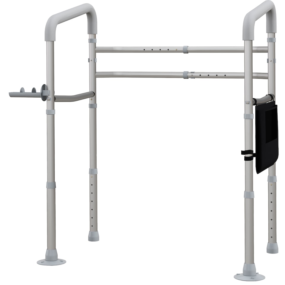 image 1 of HOMCOM Freestanding Toilet Frame, 136kg MaLoad Toilet Safety Frame with Adjustable Height and Width, Arms, 2 Suction Cups, Storage for Elderly, Senior, Disabled, Handrail Grab Bar,