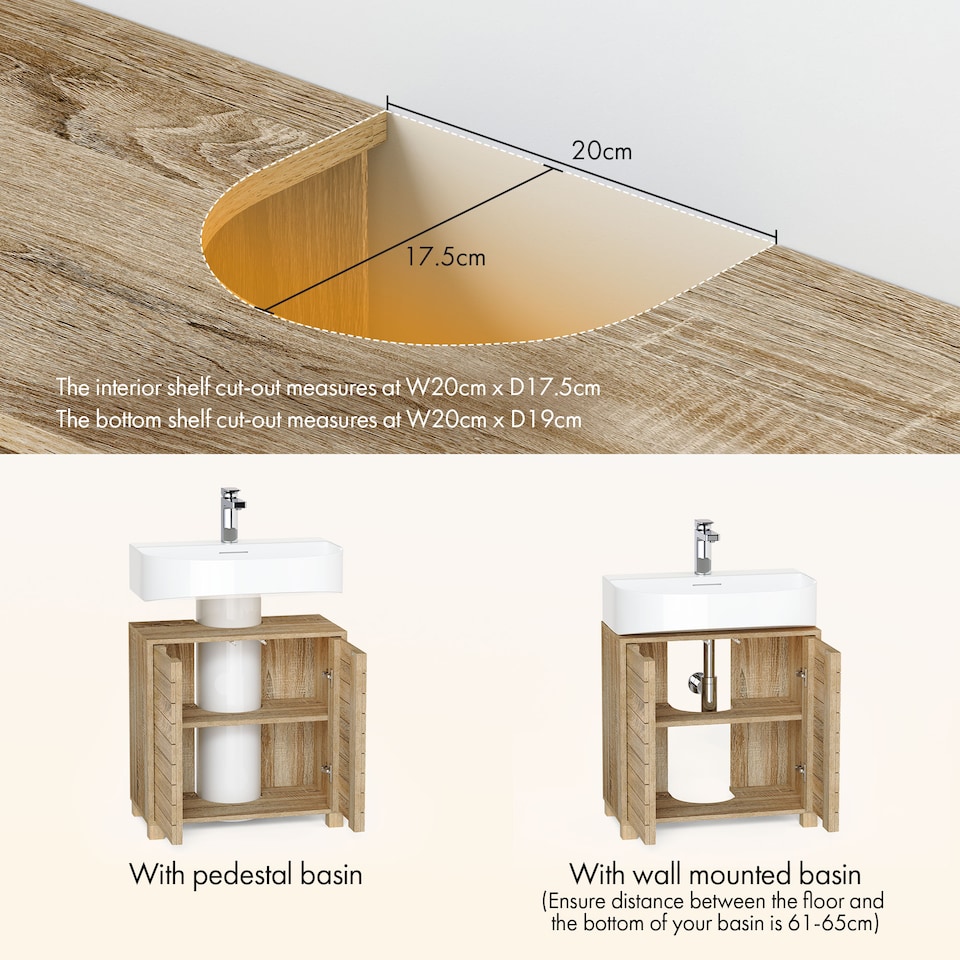image 1 of VonHaus Chester Under Sink Bathroom Cabinet in Oak Effect