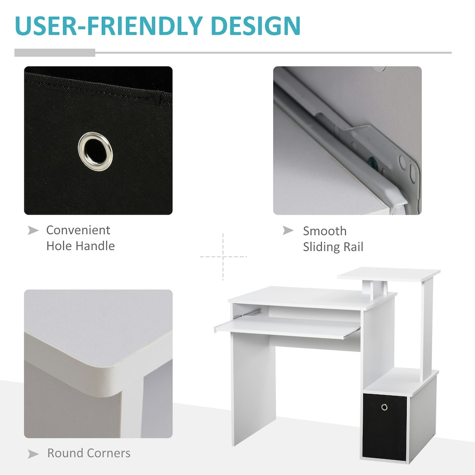 image 1 of HOMCOM Computer Desk with Sliding Keyboard Tray Storage Drawer Shelf White
