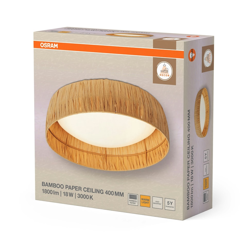 image 1 of Osram Decor Bamboo Paper Ceiling Light 400 18W 830 Brown Brown