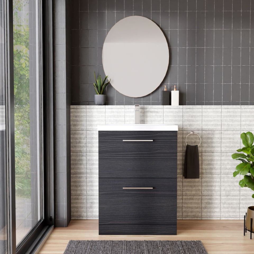 image 1 of Balterley Contemporary Bathroom Floor Standing 2 Soft-Close Drawer Vanity Unit & Mid-Edge Basin
