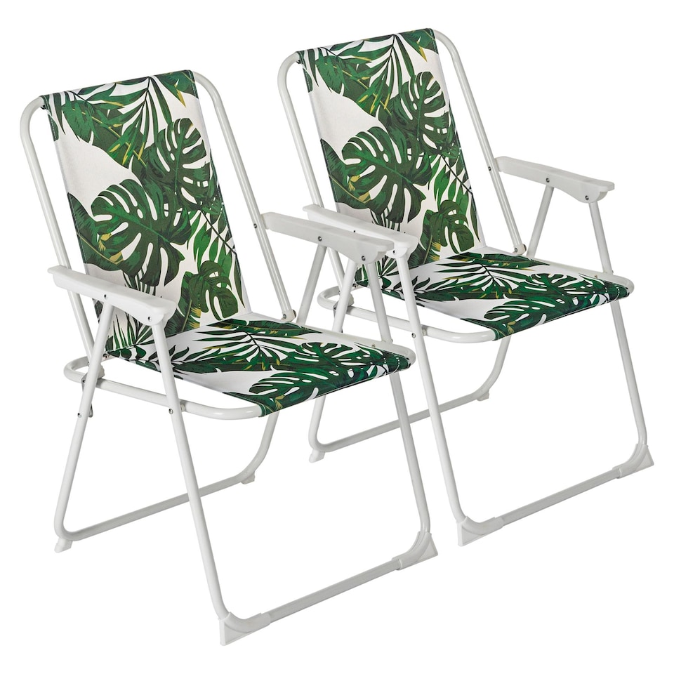 image 1 of Harbour Housewares Folding Metal Beach Chairs - Banana Leaf - Pack of 2 Portable Outdoor Garden Camping Festival Seats
