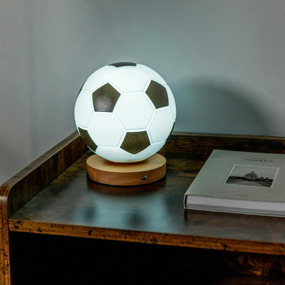 image 1 of ValueLights Dougie Football Dimmable Matte White Illuminated Decoration with Multicolour Globe Shade and Integrated LED 1W Warm White 6000K Bulb