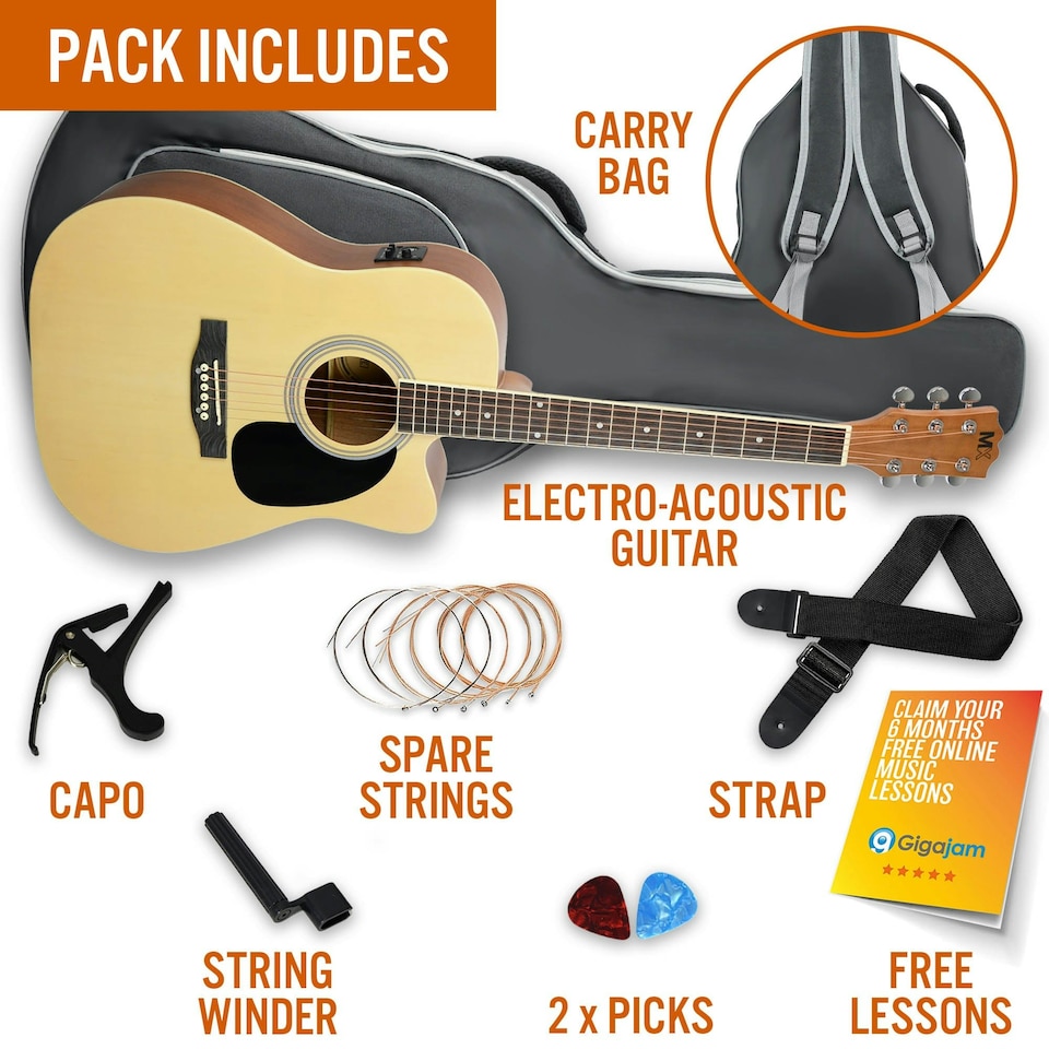 image 1 of MX by 3rd Avenue Cutaway Electro Acoustic Guitar Pack Orange