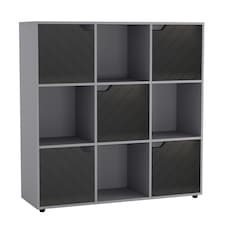 White 9-Cube Shelving Unit With Lined Doors | Grey | Grey & Black | 1