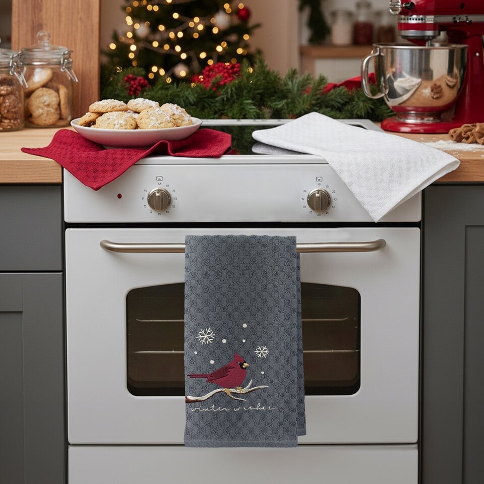 Velosso Robin 3 Pack Cotton Christmas Embroidered Tea Towels