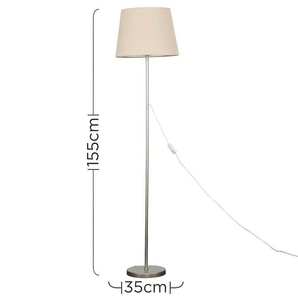 image 1 of ValueLights Modern Floor Lamp In Brushed Chrome Metal Finish With Beige Shade