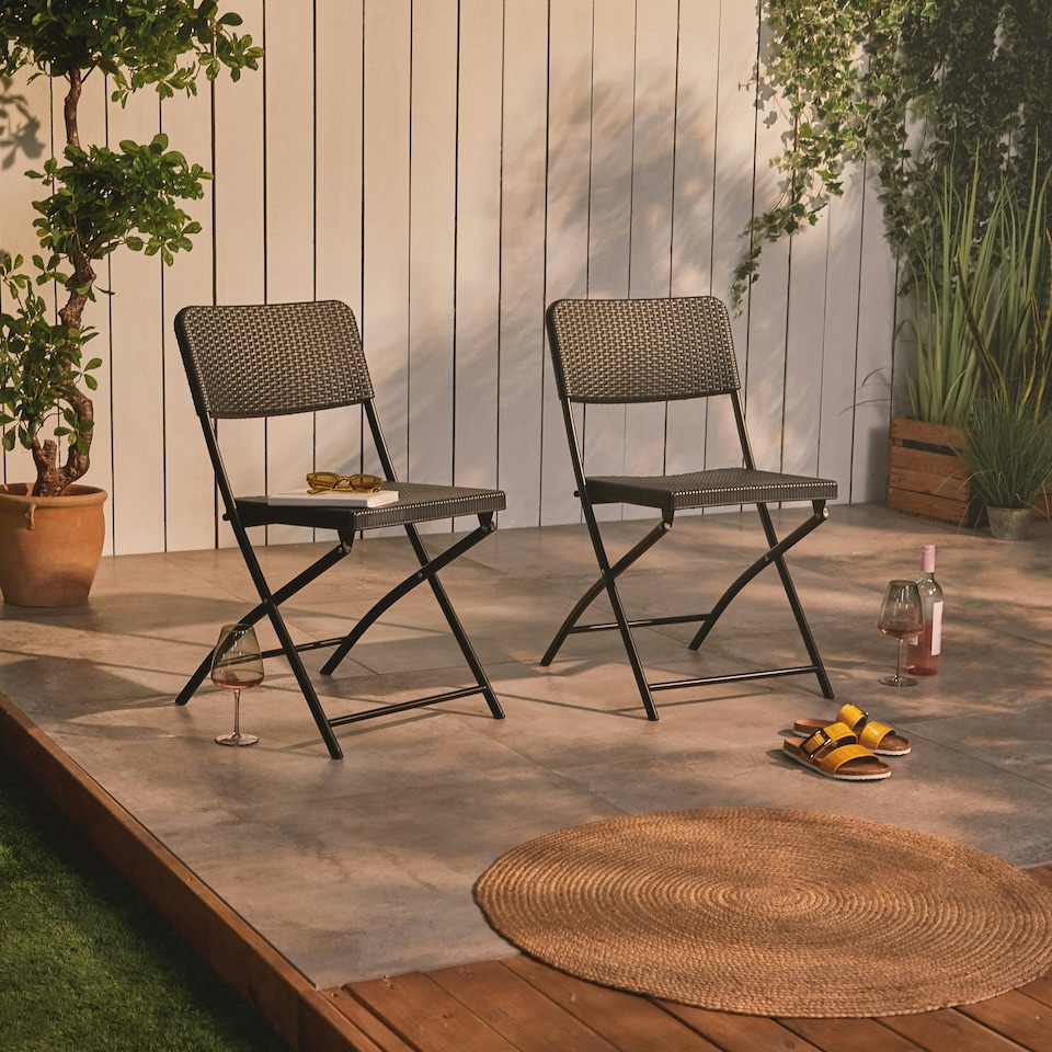 image 1 of VonHaus Set of Folding Rattan Effect Garden Chairs