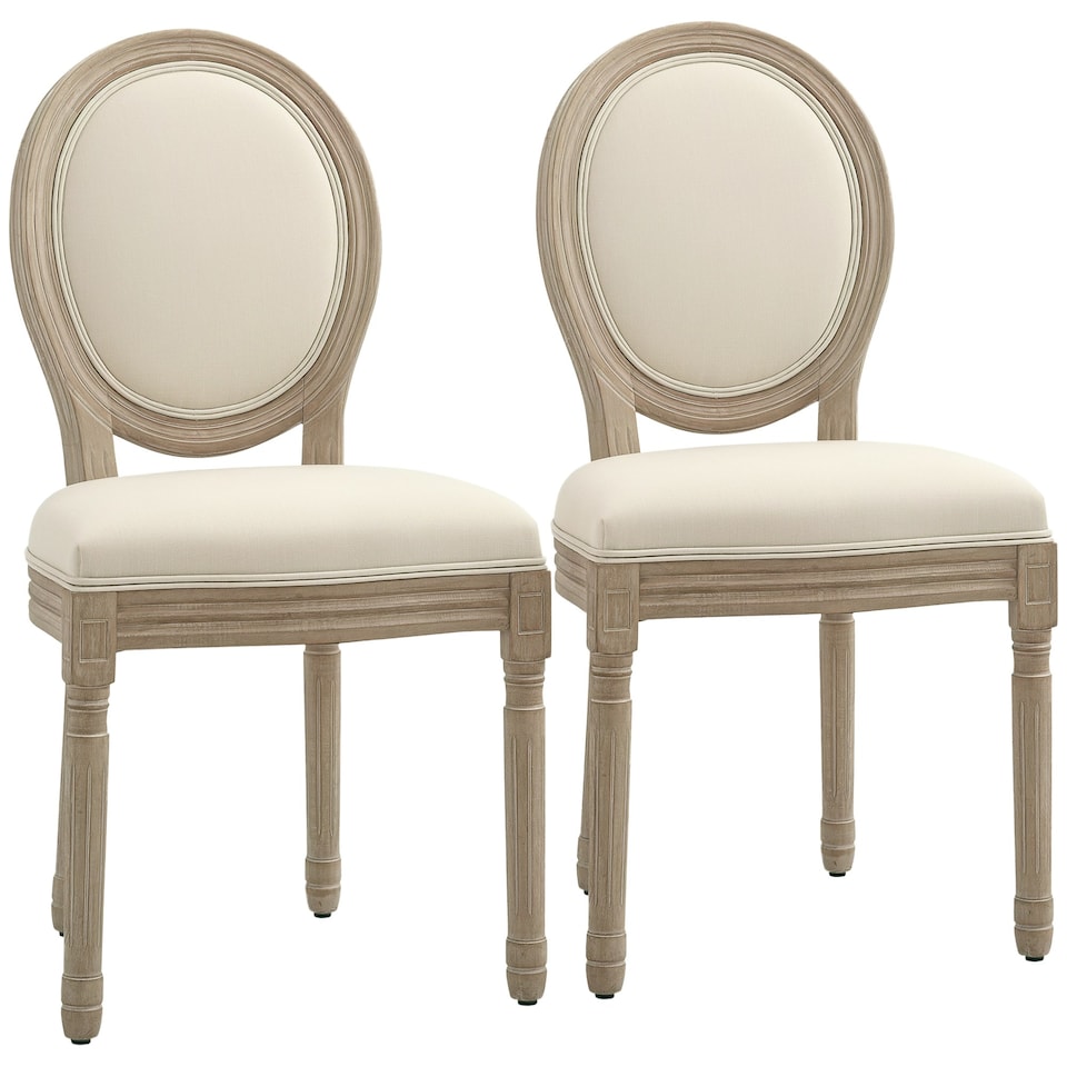 image 1 of HOMCOM French-Style Dining Chairs Set of 2 with Linen Upholstery, Cream