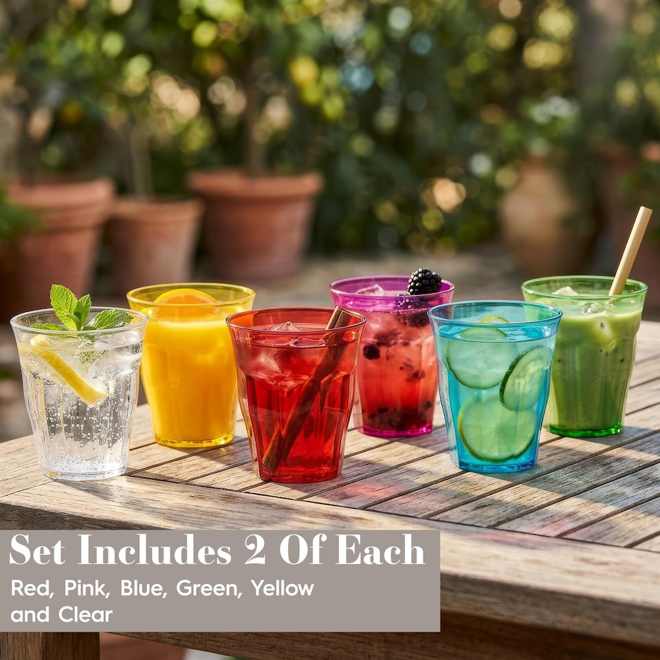 image 1 of Rink Drink Coloured Plastic Tumblers - 250ml - 6 Colours - Pack of 12 | Multi | Multicolour