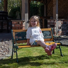 Kids 2 Seater Wooden & Cast Iron Garden Patio Childrens Bench with Animal Design