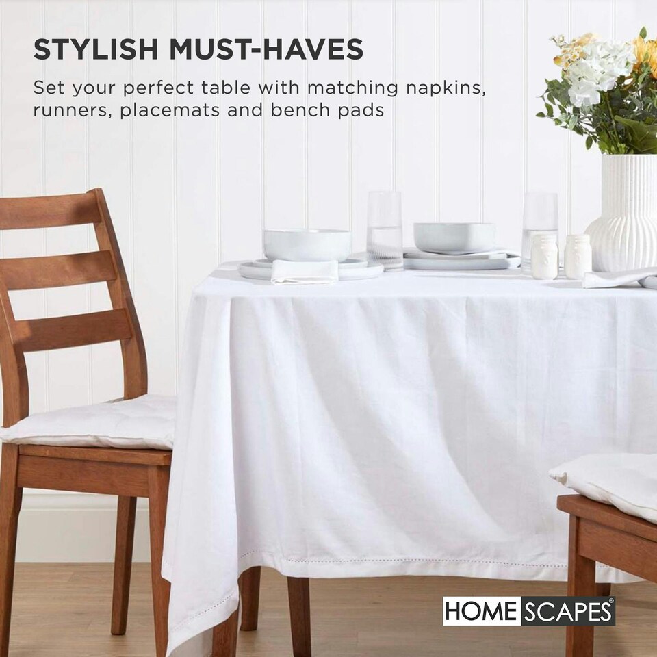 image 1 of Homescapes Seat Pad Luxury Cotton Indoor Outdoor Garden Dining Cushion | White | 40 x 40 cm | 1