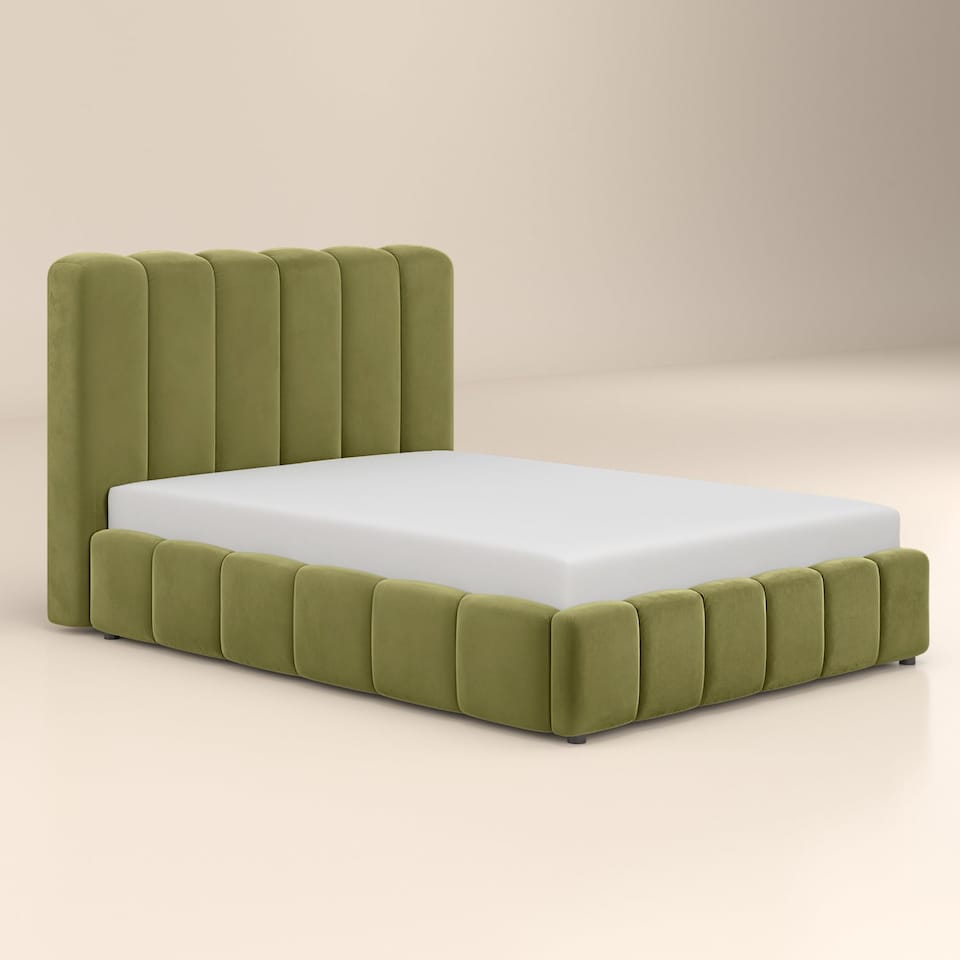 image 1 of SOLACE+CO Emilie Ribbed Ottoman Kingsize Bed Green Velvet