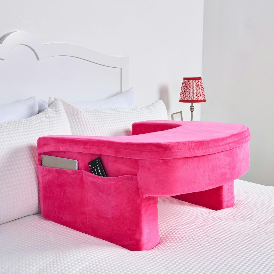 image 1 of OHS Soft Comfy Armrest Reading Laptop Gaming Bed Desk Lap Pillow With Storage Pockets | Pink | Hot | 65 x 56 x 34cm
