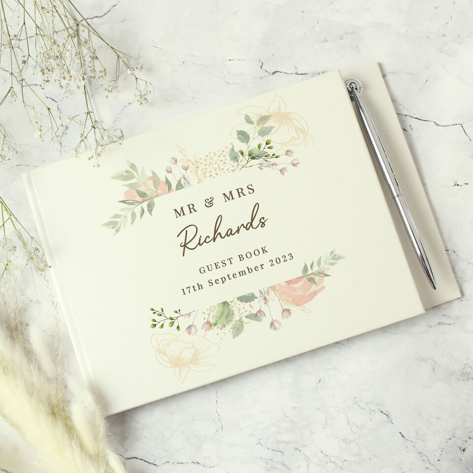 image 1 of Personalised Floral Watercolour Hardback Guest Book & Pen