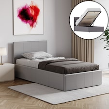 Vida Designs Lisbon Single Ottoman Faux Leather Bed, Grey & Gel Memory Foam Pocket Spring Mattress, Single
