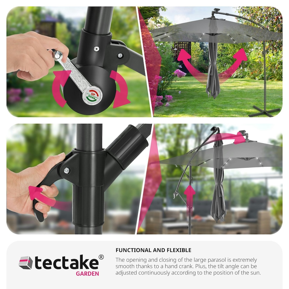 image 1 of Parasol Sunna - 250 x 250 cm with LED solar lighting, with protective cover Grey | Light Grey