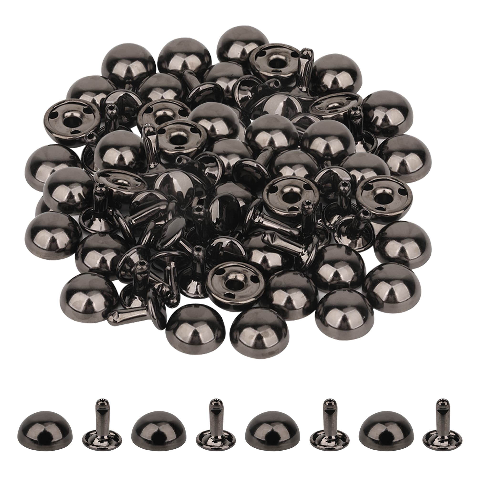 Neel Blue 15mm Dome Shaped Bag Feet Rivets with 9mm Round Studs - 25pcs in Black