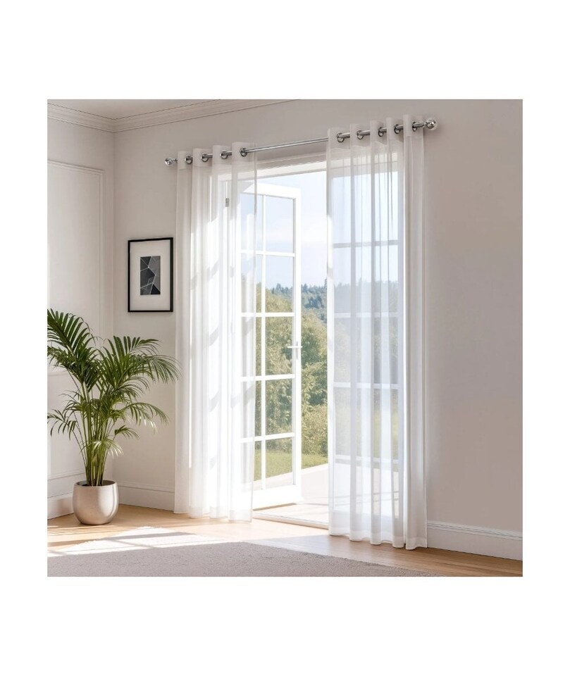 image 1 of Sheer Eyelet Voile Curtains in White | White