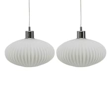 First Choice Lighting Set of 2 Baton White Ribbed Glass Easy Fit Pendant Shades White