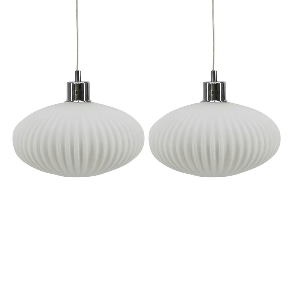 image 1 of First Choice Lighting Set of 2 Baton White Ribbed Glass Easy Fit Pendant Shades White