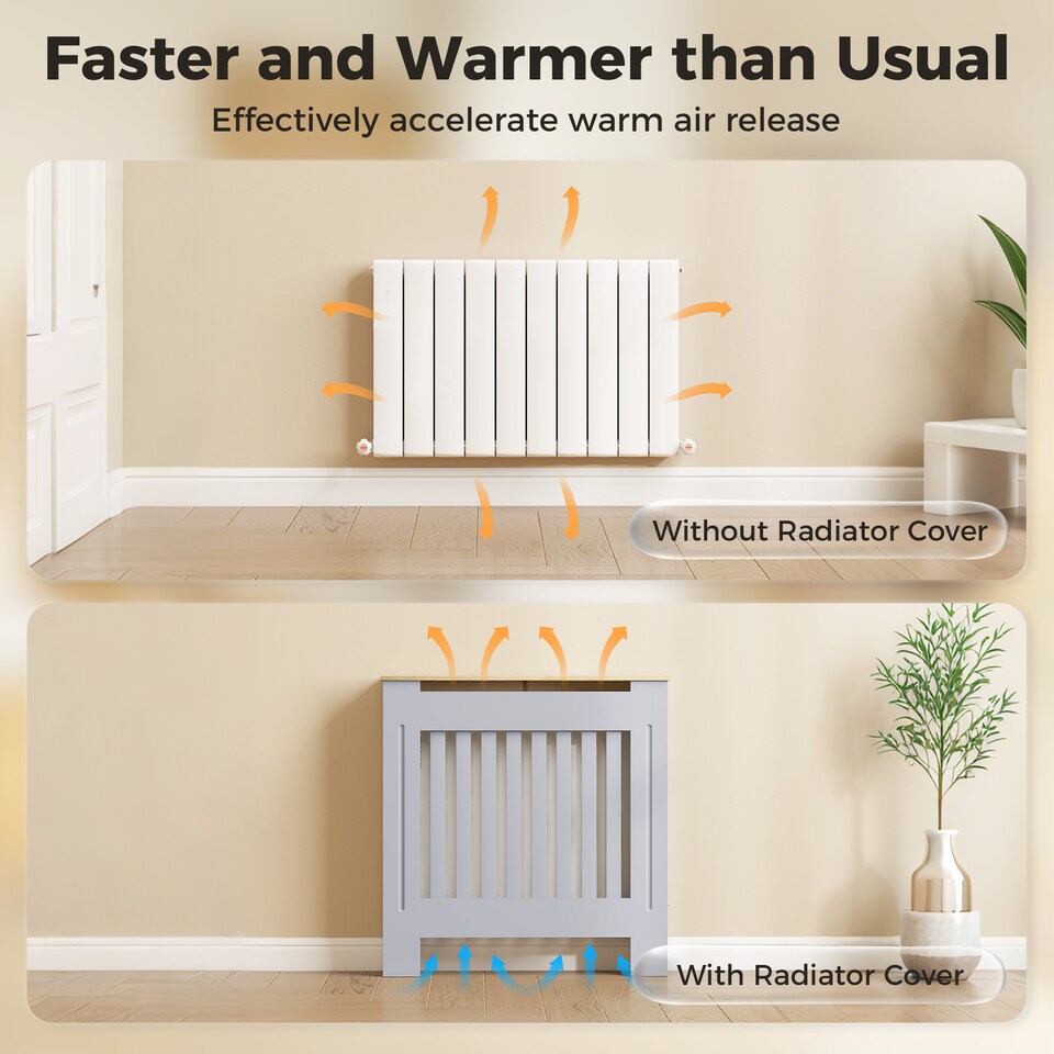 image 1 of HOMCOM Radiator Cover Wooden Cabinet Vertical Slatted Vent MDF Grey Home