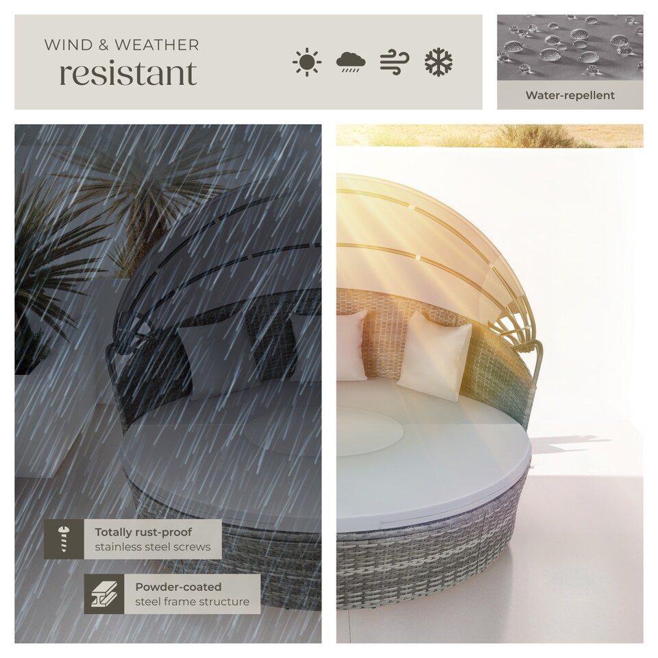 image 1 of Sun Lounger Santorini - modular garden furniture set with shade canopy | Grey | grey | 175 x 171 x 136 cm | 1