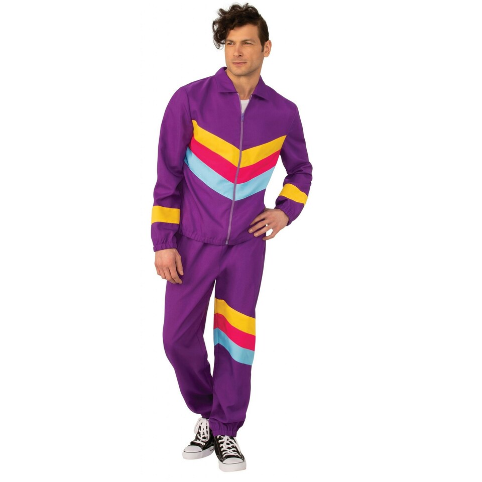 Bristol Novelty Mens Shell Suit Costume - Purple/Yellow/Pink/Blue - Standard One Size