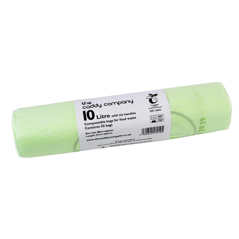 image 1 of The Caddy Company 10 Litre Tie Handle Compostable Food Waste Bin Bags - 1 Roll